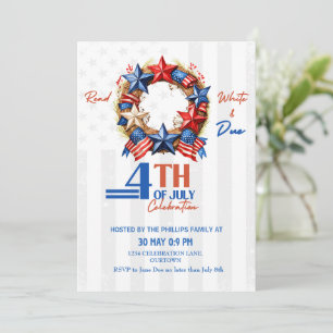 Invitation Couronne patriotique du 4 juillet avec drapeau amé