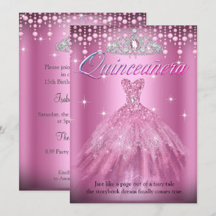 Invitation Couronne pour robe rose élégante de 15e anniversai