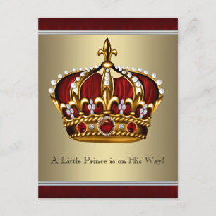 Invitation Couronne Prince Baby Shower Rouge Or