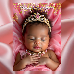 Invitation Couronne Princesse Rose Or Bébé Fille Ethnique