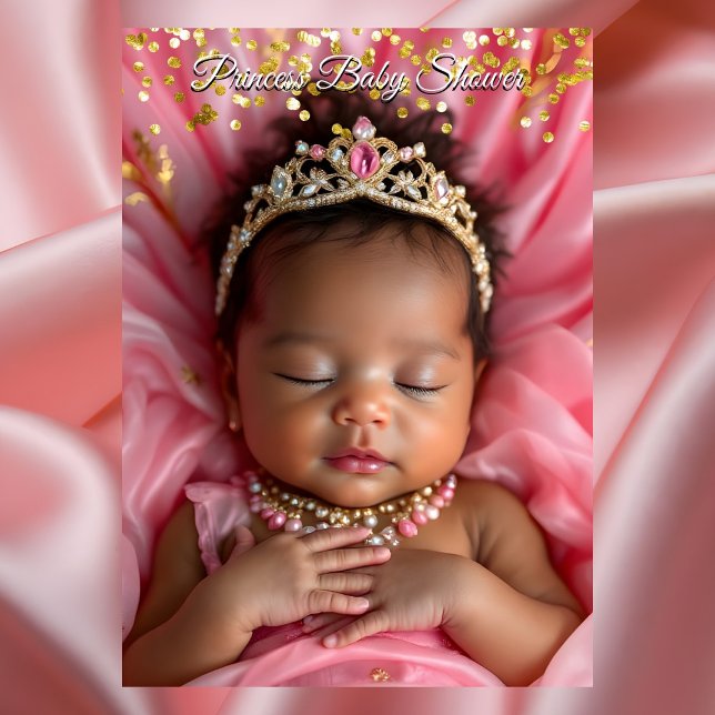 Invitation Couronne Princesse Rose Or Bébé Fille Ethnique (Créateur téléchargé)