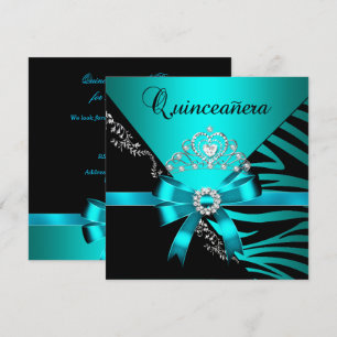 Invitation Couronne Quinceanera 15e Anniversaire Zèbre Bleu N