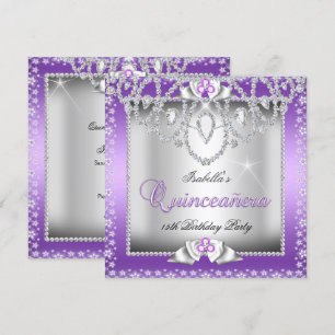 Invitation Couronne Quinceanera 15ème Violet Argent Diamant