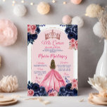 Invitation Couronne rose et marine Blue Floral Princess Mis Q<br><div class="desc">Couronne rose & Marine Blue Floral Princess Mis Quince Invitation Quinceañera,  Mis Quince 15 Anos,  16e Anniversaire Papillon.</div>