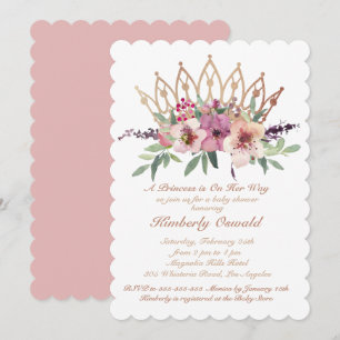 Invitation Couronne Rose Gold Blush Fleurs Roses Baby Girl Sh