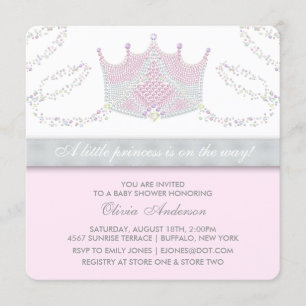 Invitation Couronne Rose Grise Princesse Baby Shower