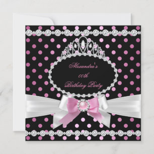 Invitation Couronne Rose Noir Blanc Points de Naissance Fête