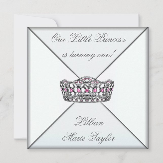 Invitation Couronne rose petite princesse fête de premier ann (Devant)