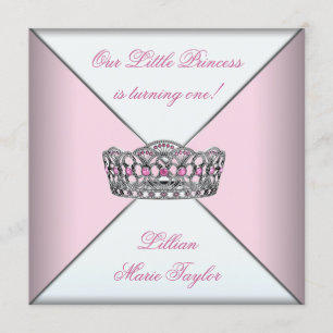 Invitation Couronne rose petite princesse fête de premier ann