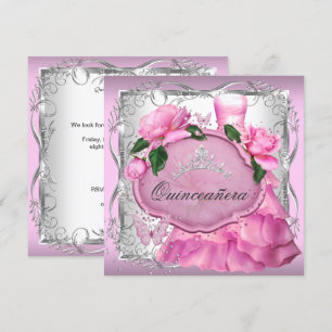 Invitation Couronne Rose pour Quinceanera 15ème Anniversaire 