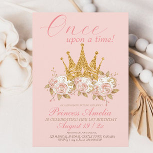 Invitation Couronne rose rose rose princesse 1er anniversaire