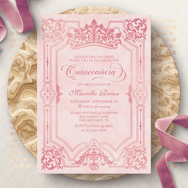 Invitation Couronne rose Tiara Elegant Quinceanera (Créateur téléchargé)