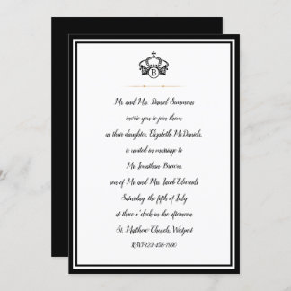 Invitation Couronne Royal Black White et Gold Mariage