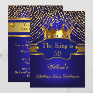 Invitation Couronne Royale Bleu Or Anniversaire Hommes