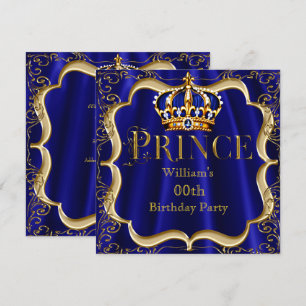 Invitation Couronne Royale Bleu Or Prince Anniversaire Hommes