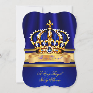 Invitation Couronne Royale Bleue et Or pour Fête Prénatale de