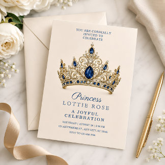 Invitation Couronne Royale Bleue et Or pour l'anniversaire de