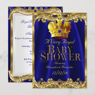 Invitation Couronne royale bleue gemme or pour Baby Shower ne