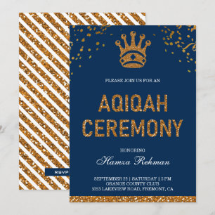Invitation Couronne Royale Bleue Or Prince Aqiqah