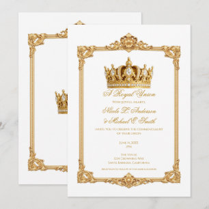 Invitation Couronne Royale Couronnée d'Or Mariage Élégant