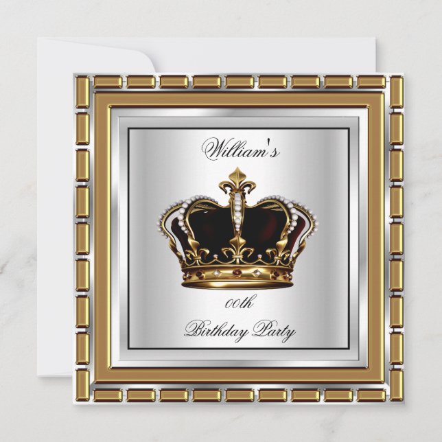 Invitation Couronne Royale d'Or et d'Argent pour Fête d'Anniv (Devant)
