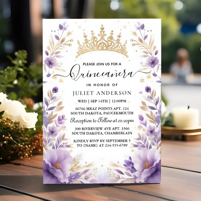 Invitation Couronne Royale d'Or Tiara Lilas Violet Clair Quin (Créateur téléchargé)