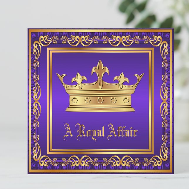 Invitation Couronne Royale d'Or Violet Fête d'Anniversaire d' (Any occasion invitation. Simply add your details to the front and back.)