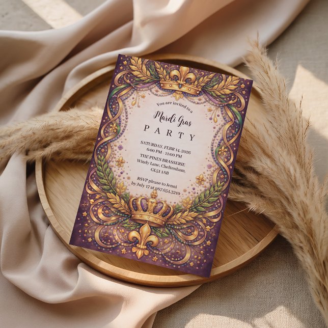 Invitation Couronne Royale Fleur-de-Lis Mardi Gras (Créateur téléchargé)