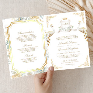 Invitation Couronne Royale Mariage Indien Paon Blanc
