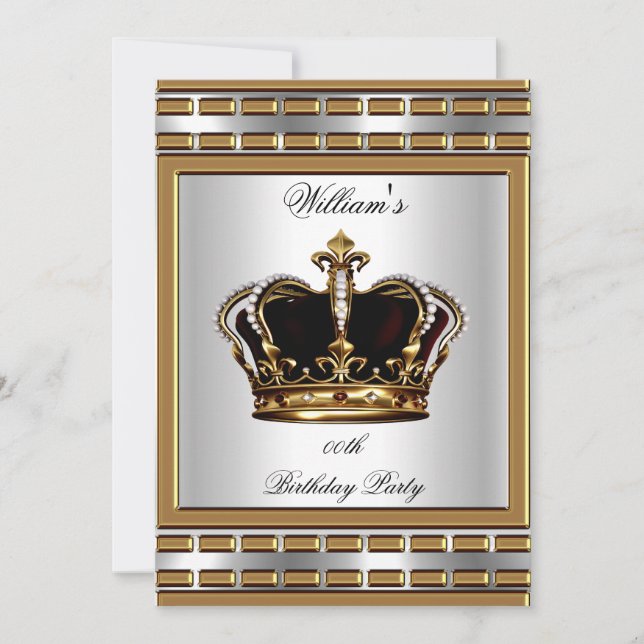Invitation Couronne Royale Prince Roi Or Argent Fête d'annive (Devant)