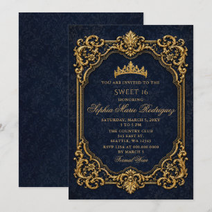 Invitation Couronne Royale Princesse Tiara Navy Or Sweet 16
