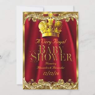 Invitation Couronne royale rouge et or pour Baby Shower neutr