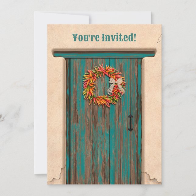 Invitation Couronne rustique bleue de la porte de vacances du (Devant)