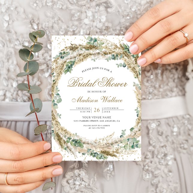 Invitation Couronne rustique boho pampas eucalyptus pour la d (Créateur téléchargé)