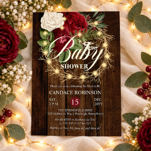 Invitation Couronne rustique boisée éclairée pour Baby Shower