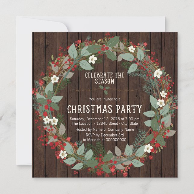 Invitation Couronne rustique de houx pour la fête de Noël (Devant)