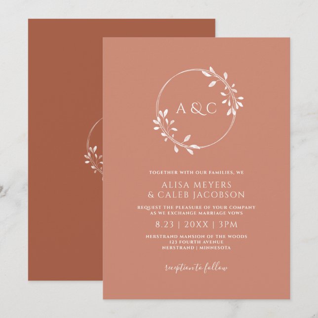 Invitation Couronne simple de mariage en terre cuite et rouil (Devant / Derrière)
