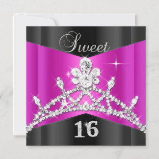 Invitation Couronne Sweet Sixteen 16 Rose Chaud Noir Argent