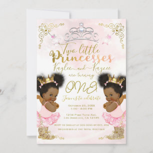 Invitation Couronne Tutu Princesse Rose Jumelles Peau Noire A