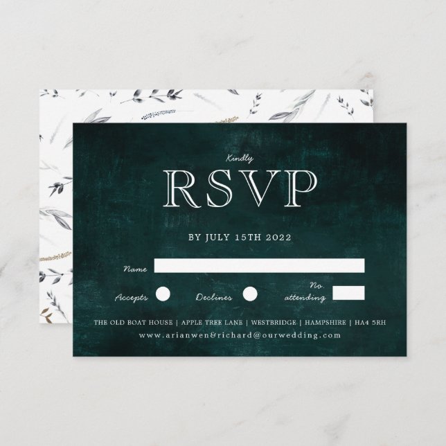 Invitation Couronne Vintage foncée avec feuillage rustique (Devant / Derrière)