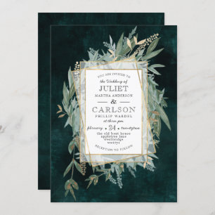 Invitation Couronne Vintage foncée avec verdure rustique