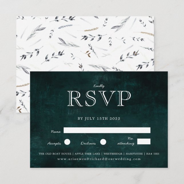 Invitation Couronne vintage sombre avec feuillage rustique (Devant / Derrière)