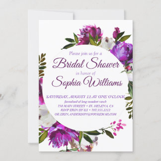 Invitation Couronne violette de pivoines Douche nuptiale