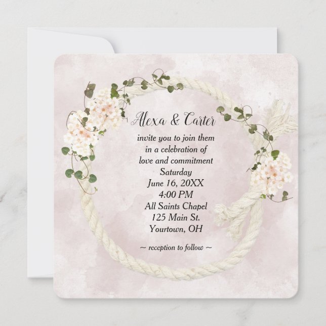 Invitation Couronnes de corde et bouquets d'hortensias (Devant)