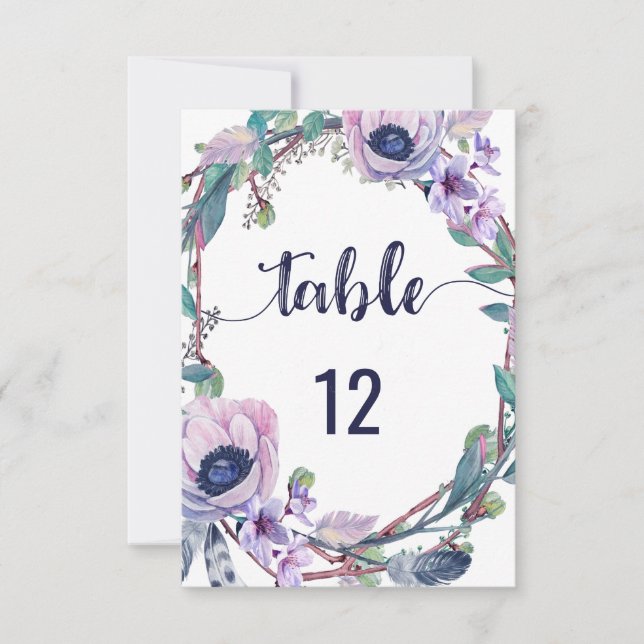 Invitation Couronnes de mariage bohème à plumes et fleurs Num (Devant)