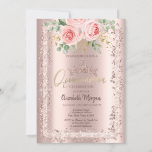 Invitation Couronnes de Quinceañera à cadre pailleté or rose,