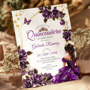 Invitation Couronnes de roses papillon Tiara Quinceañera doré