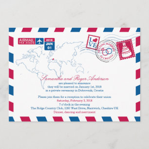 Invitation Courrier aérien de Croatie Réception de mariage