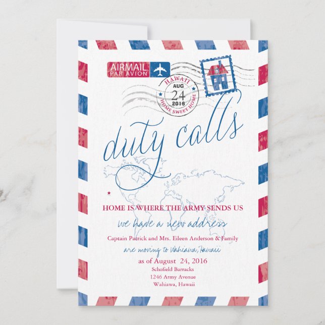 Invitation Courrier aérien militaire : Avis de déménagement à (Devant)