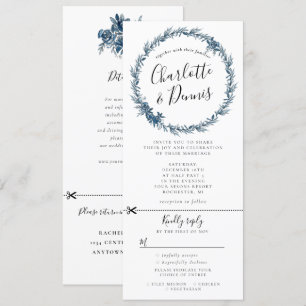 Invitation courroie florale bleu aquarelle avec fixation rsvp